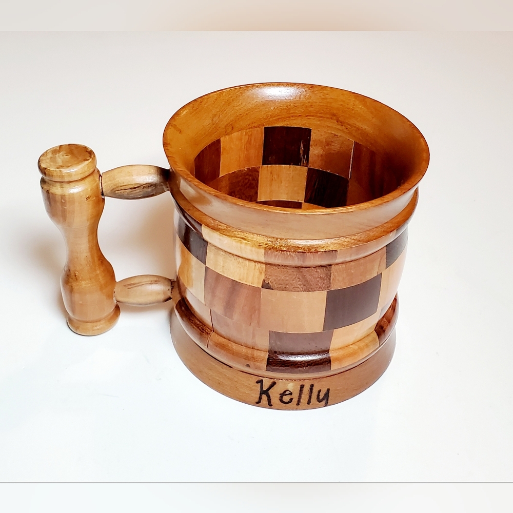 Handmade Wooden Mug Branded Kelly (For Decorative Use Only)